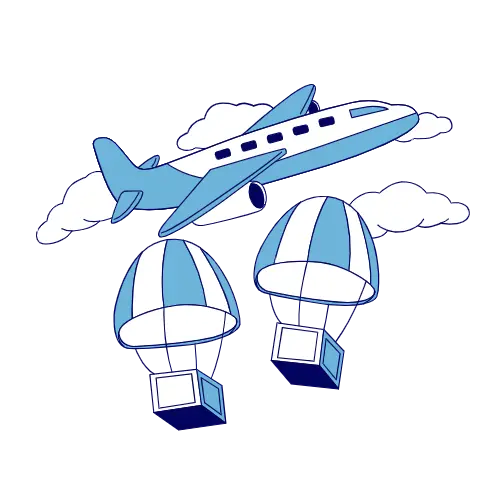 Airplane dropping supplies with parachutes