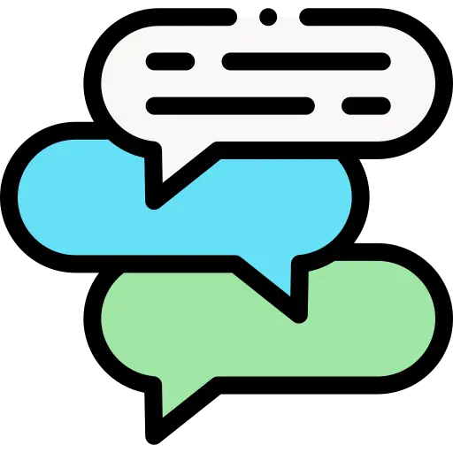 Three overlapping speech bubbles, suggesting a conversation or dialogue
