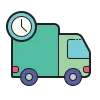 Green delivery truck with a clock icon