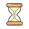 An icon of an hourglass with sand flowing from top to bottom.