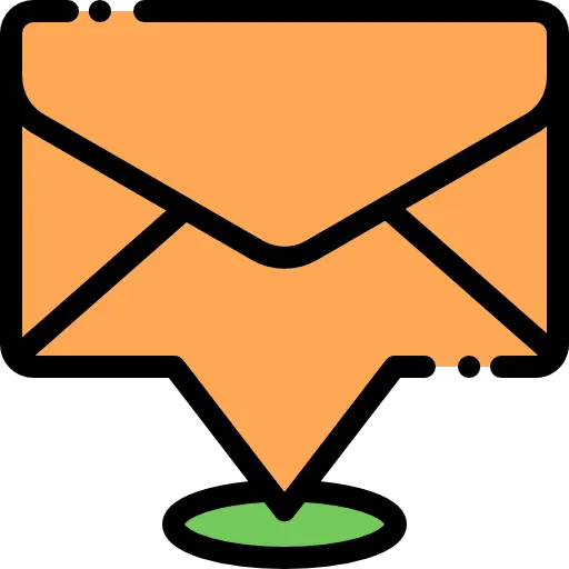 Orange envelope icon with a location pin at the bottom
