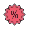 Red starburst with a percentage symbol