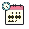 Calendar icon with a clock in the top left corner