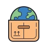 Cardboard box with a globe partially inside it