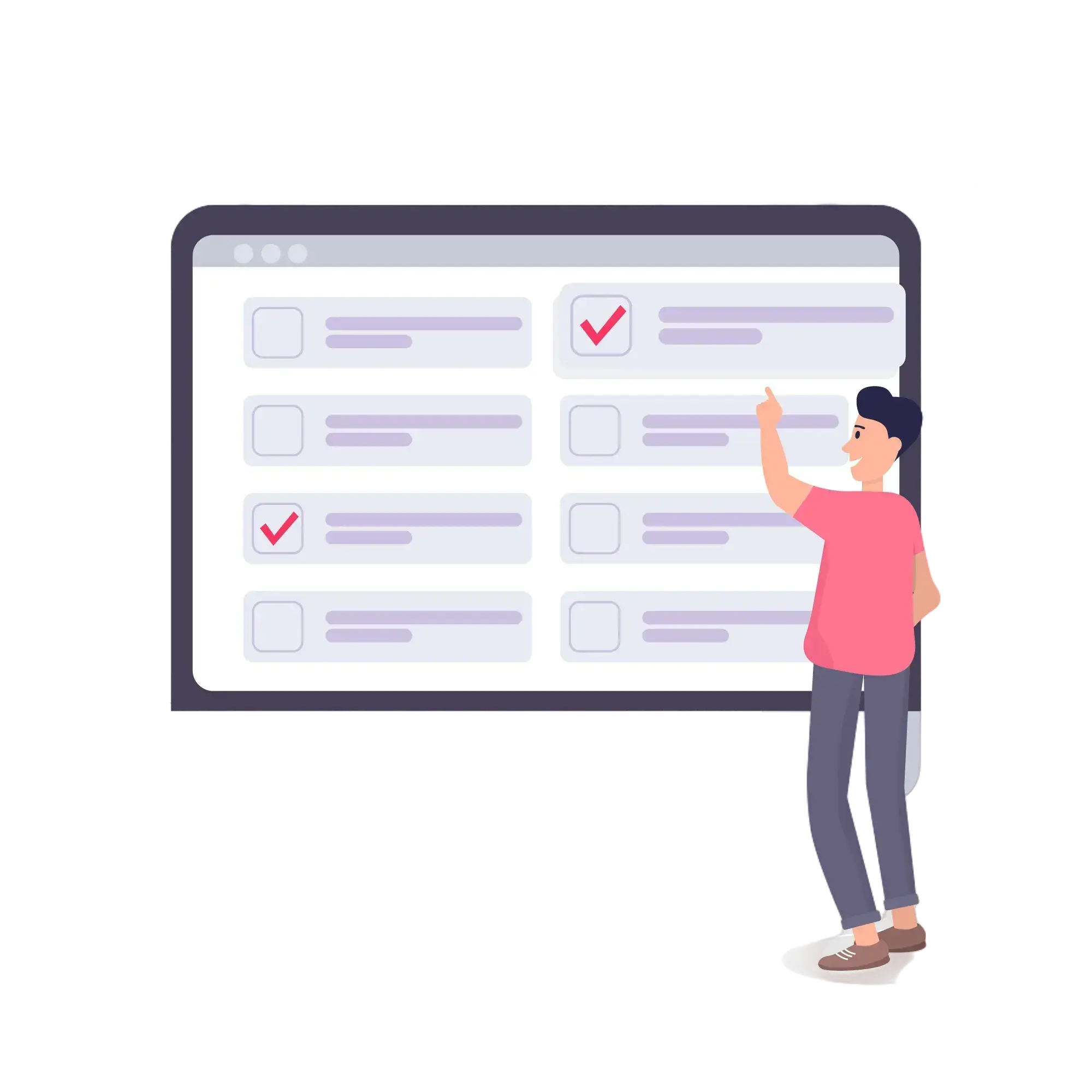 Person checking items off a list on a large screen
