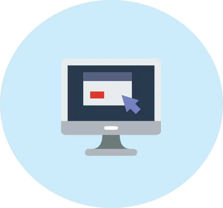 Computer monitor with a cursor pointing at a window containing a red button
